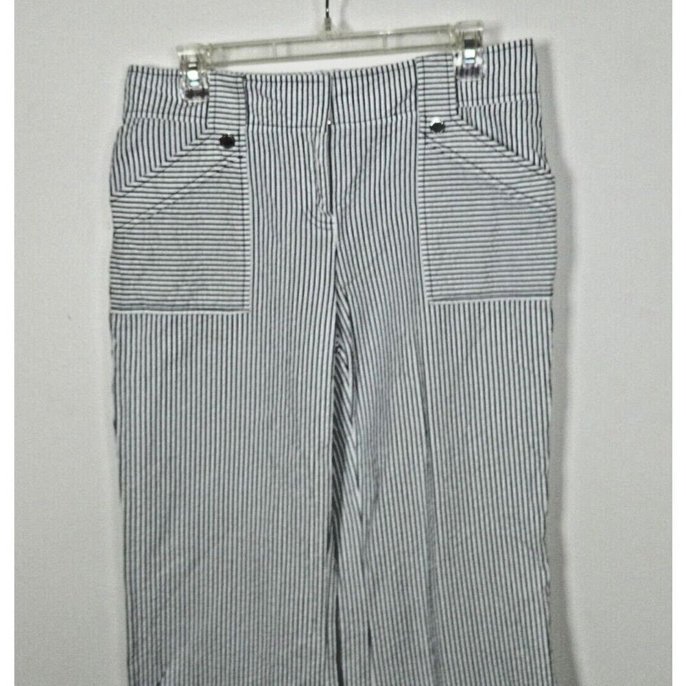 Tory Burch Pants Size 8 Blue White Striped Seersucker Flare Leg - Picture 6 of 12